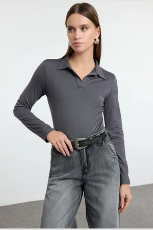 Trendyol Anthracite Soft Touch Fitted/Fits the Body Long Sleeve Flexible Knitted Bodysuit
