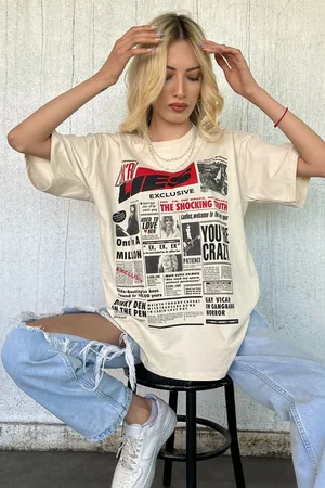 MADMEXT Beige Back Printed Over Fit Women