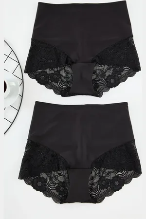 Trendyol Curve Black 2-Pack High Waist Lace Soft Comfort Plus Size Panties