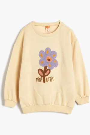 Koton Sweatshirt Floral Applique Detail Long Sleeve Crew Neck Raised Cotton