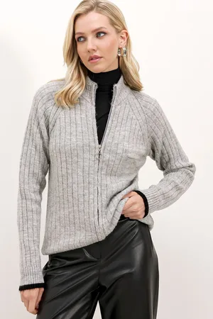 Bigdart 15863 Zippered Knitwear Cardigan - Gray