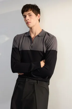 Trendyol Anthracite Slim Slim Fit Polo Neck Color Block Knitwear Sweater