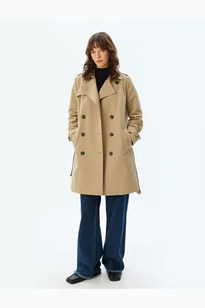 Koton Trench Coat Double Breasted Buttoned Pocket Belt Detail