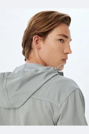 Koton Hooded Denim Jacket Zippered Embroidered Pocket Detailed Cotton