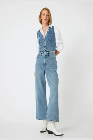 Koton Crop Wide Leg Jeans Regular Waist Slim Fit Buttoned - Wide Leg Crop Jeans