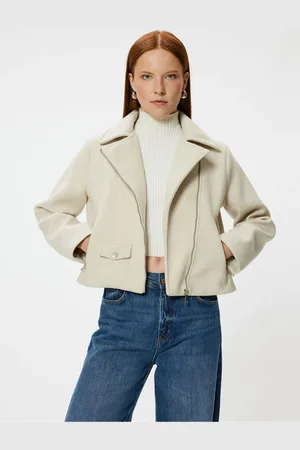 Koton Soft Texture Short Biker Jacket with Zippered Pockets