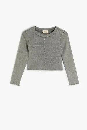 Koton T-Shirt Long Sleeve Crew Neck Camisole Stitch Detail Cotton