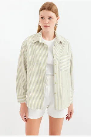 Bigdart 20212 Single Pocket Striped Oversize Shirt - E.Green