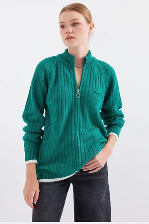 Bigdart 15863 Zippered Knitwear Cardigan - Emerald