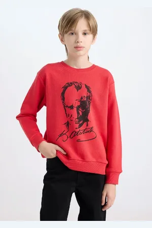 DeFacto Boy Red Crew Neck Atatürk Printed Sweatshirt