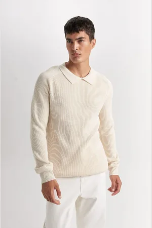 DeFacto Standard Fit Polo Collar Basic Plain Knitwear Sweater