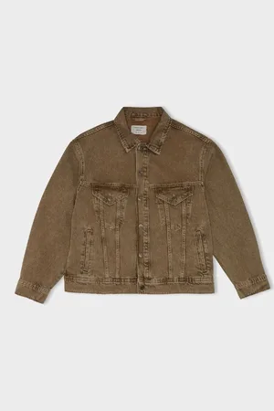DeFacto Oversize Wide Pattern Polo Collar Buttoned Pocket Washed Jean Jacket