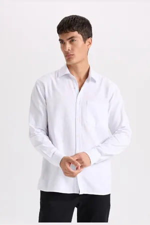 DeFacto White Regular Fit Regular Cut Cotton Basic Plain Long Sleeve Shirt
