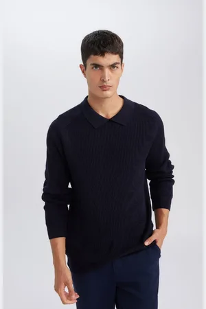 DeFacto Standard Fit Polo Collar Basic Plain Knitwear Sweater