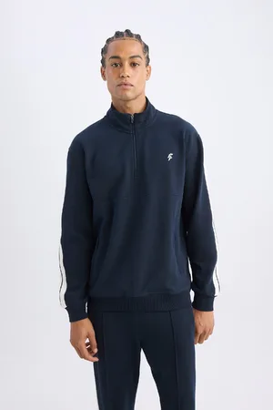 DeFacto Navy Blue Fit Standard Fit Stand Collar Half Zipper Sportsman Sweatshirt