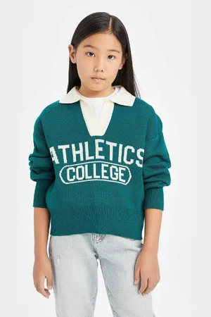 DeFacto Girls Polo Neck Text Printed Knitwear Sweater