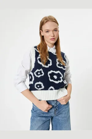 Koton Knitted Sweater Floral Crew Neck Sleeveless