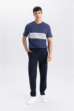 DeFacto Jogger Navy Blue Pants Basic Straight Elastic Waist Lace Up Pocket Straight Leg