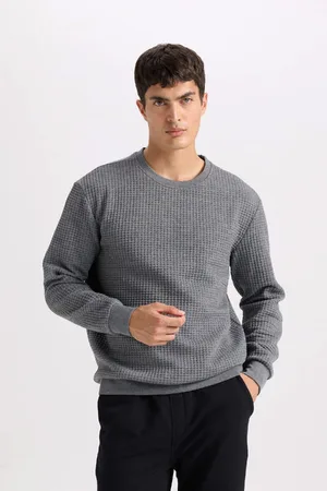 DeFacto Grey Regular Fit Crew Neck Jacquard Sweatshirt