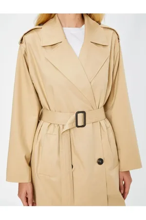 Koton Trench Coat Midi Length Belted Pocket Detailed Buttoned