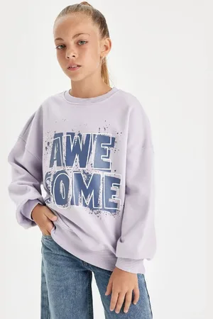 DeFacto Girl Oversize Wide Pattern Crew Neck Printed Sweatshirt