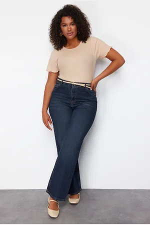 Trendyol Curve Navy Blue High Waist Straight Fit Jeans
