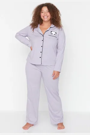 Trendyol Pletené pyžamo s potiskem Curve Lilac