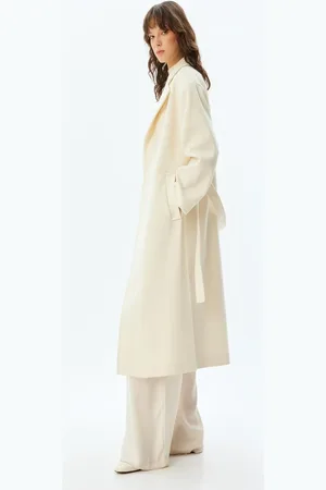 Koton Extra Long Cashmere Coat with Belt Detail and Pockets