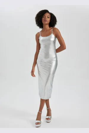 DeFacto Fitted Body Wrap Sling Maxi Shiny Dress