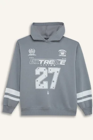 DeFacto Cool Oversize Wide Pattern Hooded Printed Thick Sweatshirt