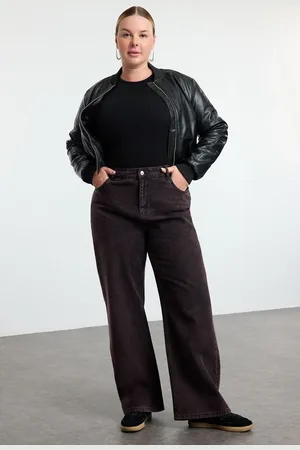 Trendyol Curve Claret Red High Waist Wide Leg Plus Size Jeans