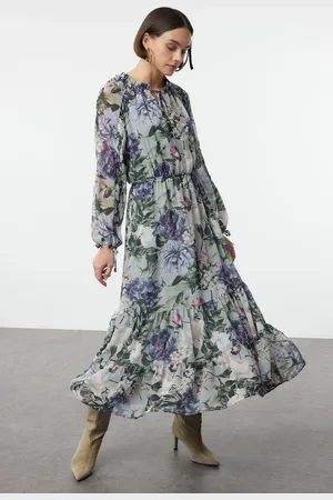 Trendyol Multicolored Floral Waist Open Maxi Lined Woven Winter Dress