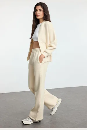 Trendyol Stone Oversize/Wide Fit Zippered Thick Inside Fleece Knitted Tracksuit