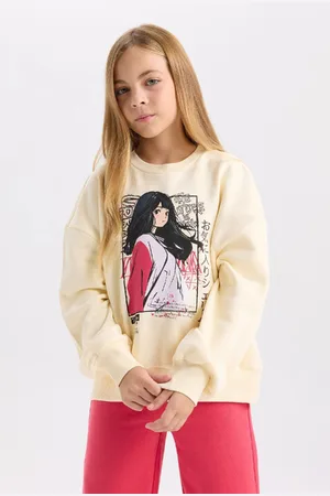 DeFacto Girls 2-Piece Set Crew Neck Printed Sweatshirt Elastic Waist Jogger Tracksuit Bottoms