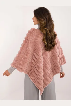 Wool Fashion Italia Dámské tmavě růžové kožešinové pončo