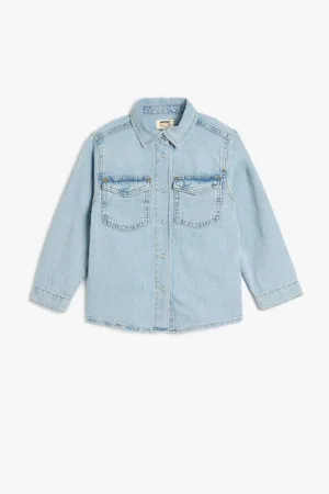Koton Denim Shirt Long Sleeve Classic Collar Pocket Cotton