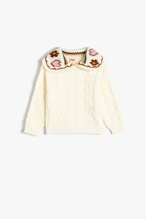 Koton Baby Collar Sweater Patterned Hair Knit Detail Long Sleeve