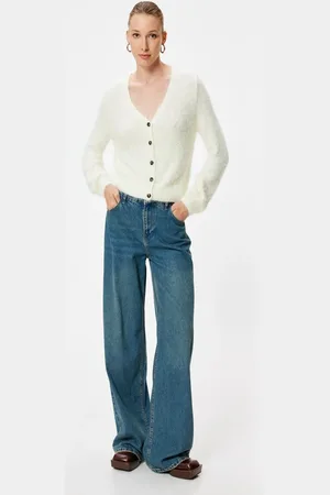 Koton Plush Knit Cardigan V Neck Buttoned Long Sleeve