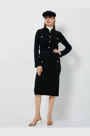 Koton Midi Knitwear Skirt With Pockets and Buttons Standard Waist