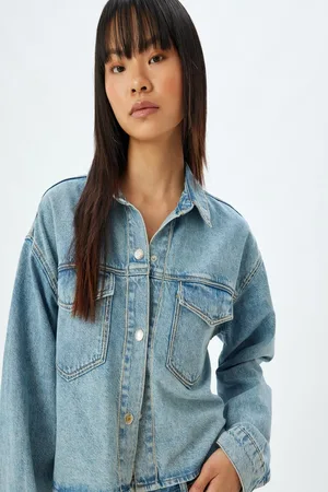 Koton Oversize Denim Jacket Classic Collar Pocket Buttoned Cotton