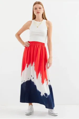 Bigdart 8025 Patterned Long Viscose Skirt - Red