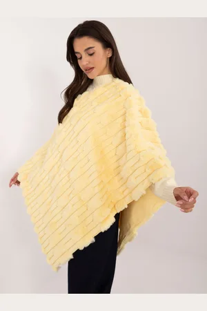 Wool Fashion Italia Světle žluté dámské kožešinové pončo