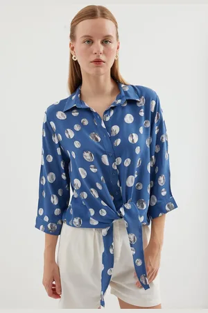 Bigdart 20243 Tie Front Patterned Shirt - Indigo