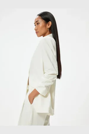 Koton Linen Double Breasted Blazer Jacket Lined with Flap Pocket Detail
