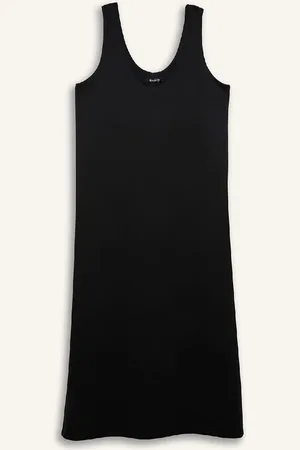 DeFacto Relax Fit Round Neck Scuba Diver Fabric Sleeveless Black Midi Dress