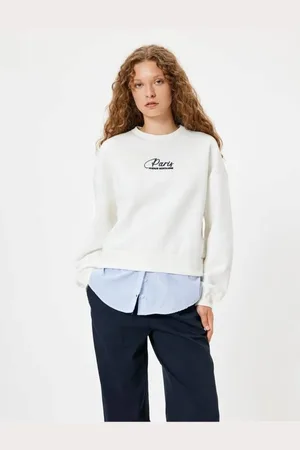 Koton Oversize Sweatshirt Crew Neck Slogan Fabric Detail
