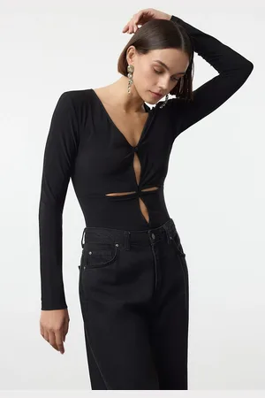 Trendyol Black Cut Out/Window Detail Snap Knitted Bodysuit