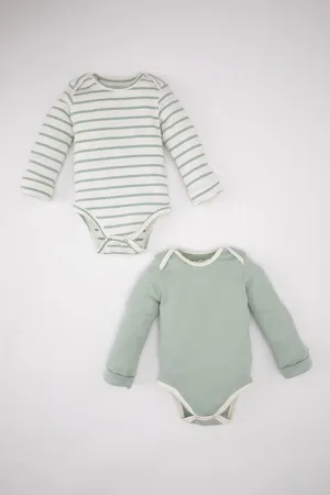 DeFacto Baby Boy Newborn Baby Collar Striped Ribbed Camisole 2 Long Sleeve Snap Snap Bodybuilding
