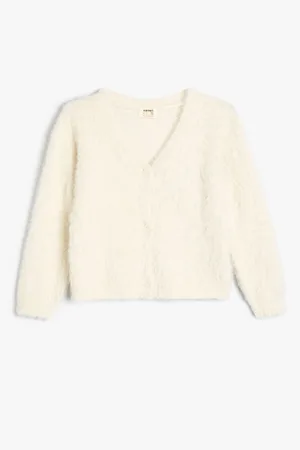 Koton Plush Cardigan V Neck Long Sleeve