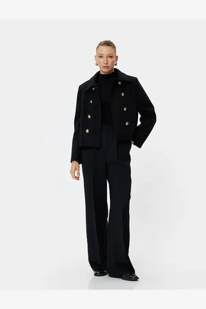 Koton Pocket Buttoned Shirt Collar Double Breasted Short Cashmere Coat